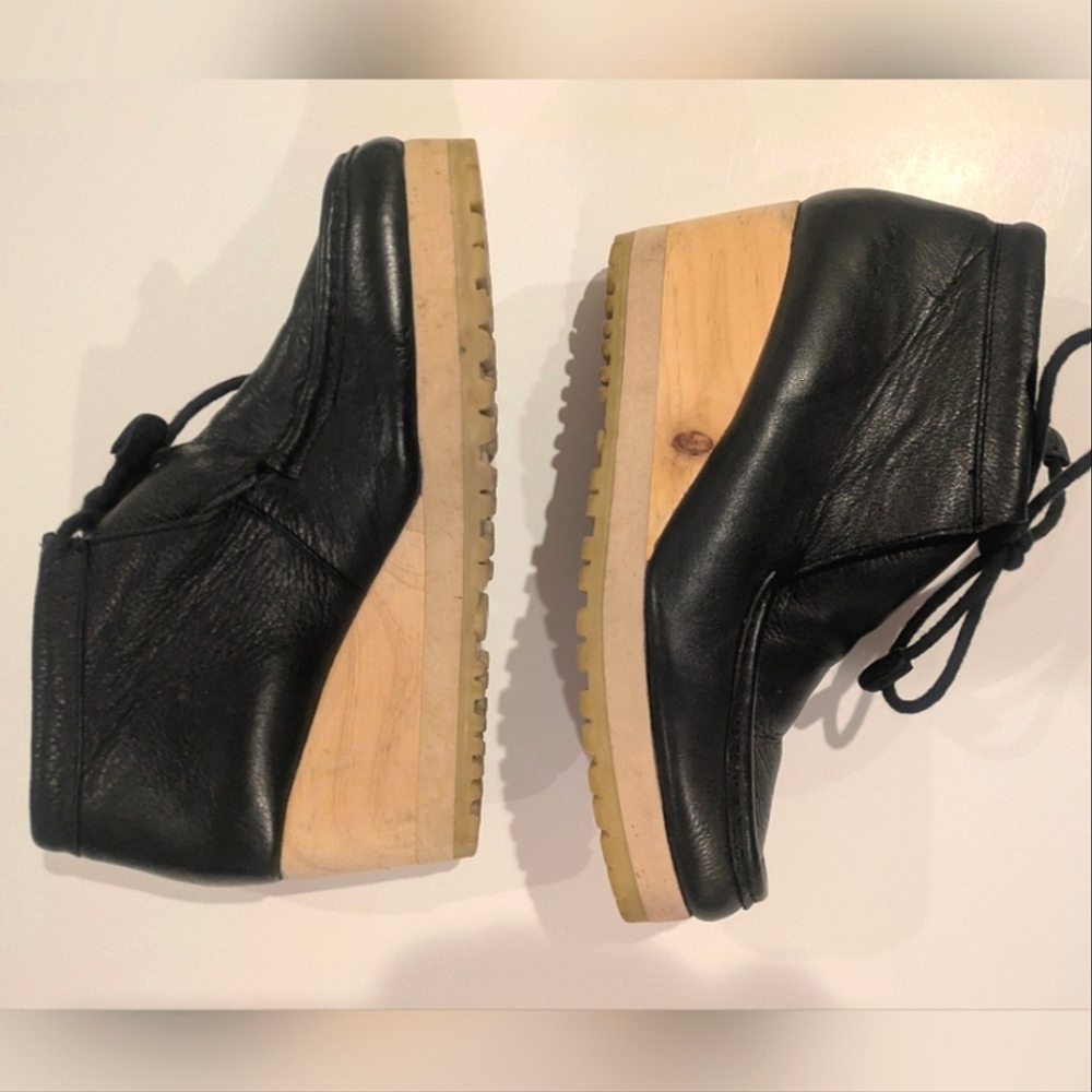 Ecote Leather Wedge Boots With Wood Heel Women's Size 8 2.5" Heel